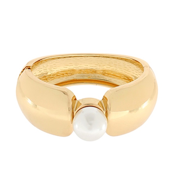 Accented Pearl Wide Bangle Bracelet - Picture 1 of 1